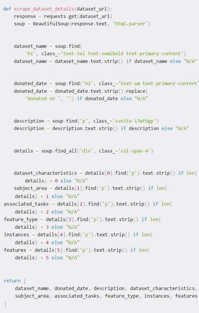 Create a Function to Scrape Dataset Details Python